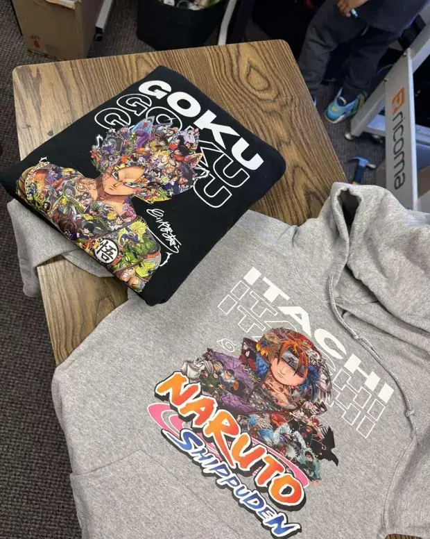 Printed graphic hoodies in black and gray